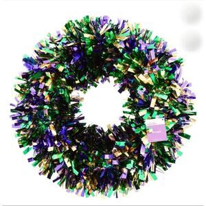 NEW! Mardi Gras 17 inch Round Tinsel Wreath Green Purple Gold Door Decor Holiday
